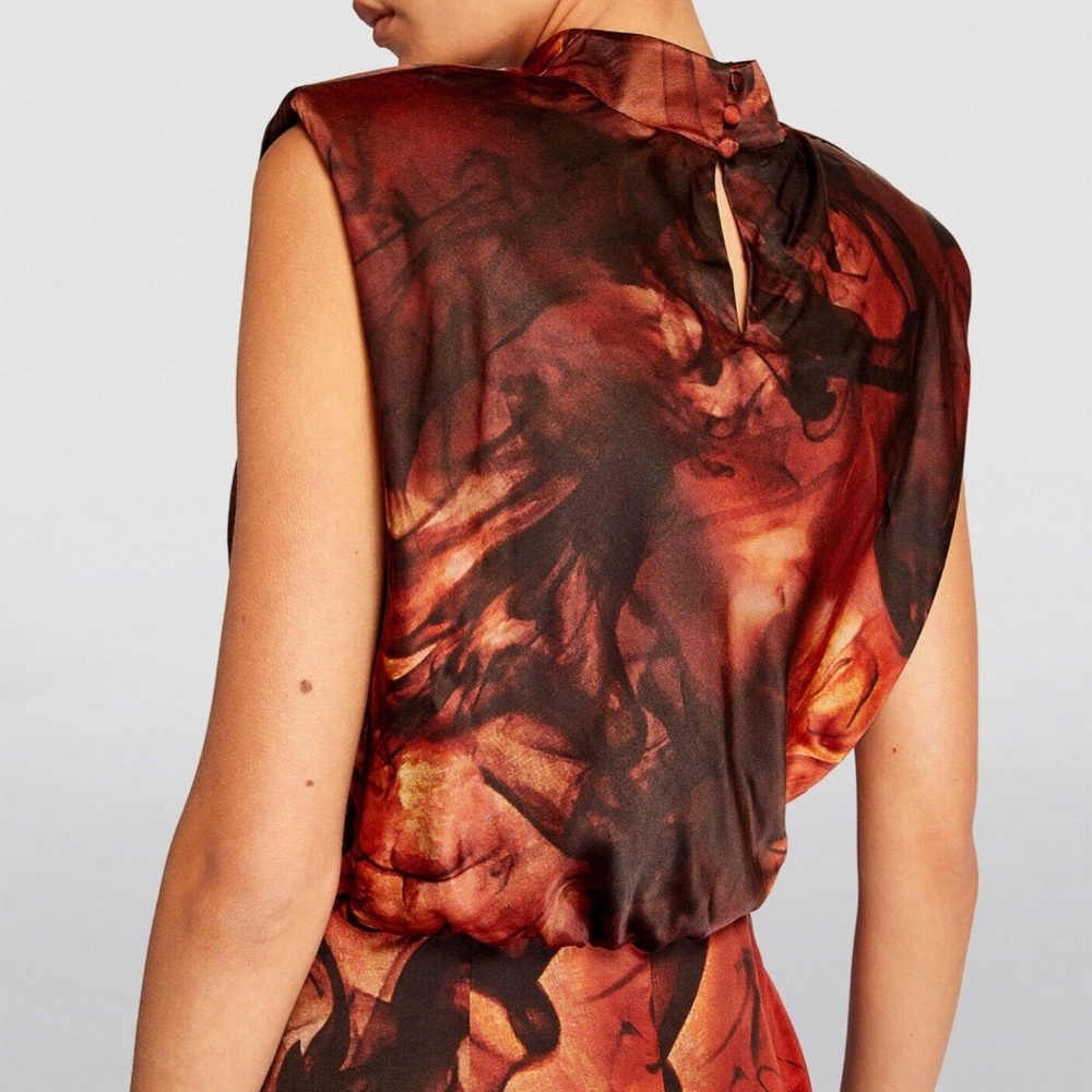 All Saints ISA Claudia Dress, Size 4 (small) Rust Red Silk Blend Midi Sleeveles - Picture 4 of 16